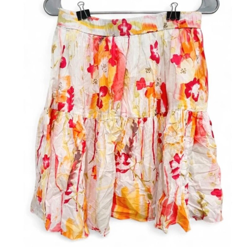 Old Navy Women’s XS Floral Tiered Mini Skirt Watercolor Pink Orange Elastic